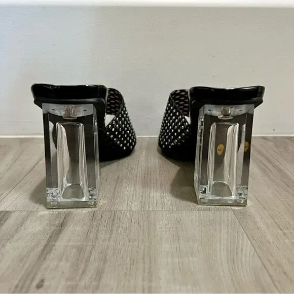So me rhinestone black netted mule heels with clear chunky block heel sz 7 NWT - Picture 5 of 9